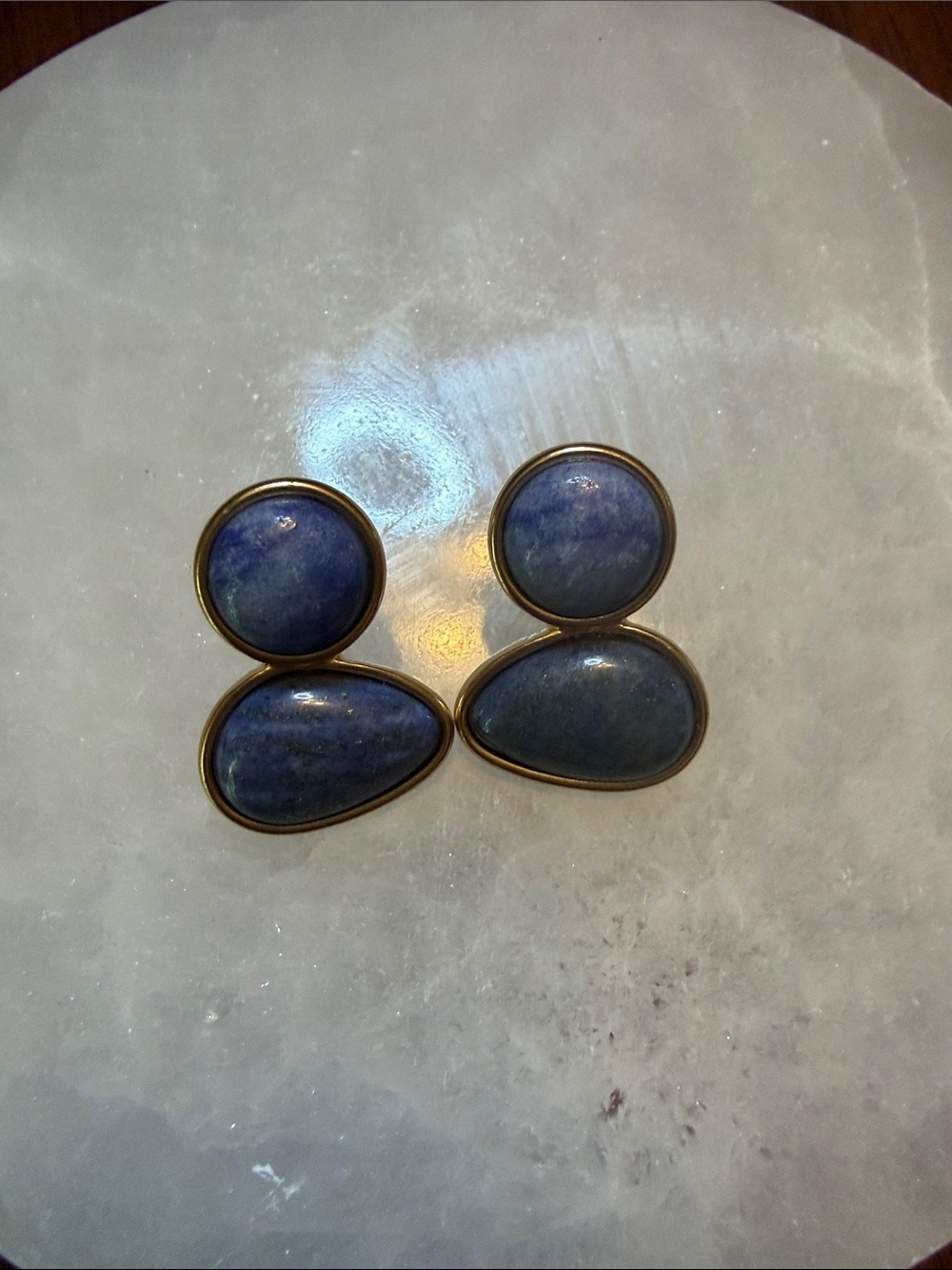 Chico's Blue Lapis Double Drop Earrings with Gold-Tone Frame
